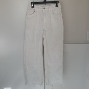 SHEIN White High Waisted Jeans Wide Leg Cotton Raw Hem Women’s Size Petite S EUC